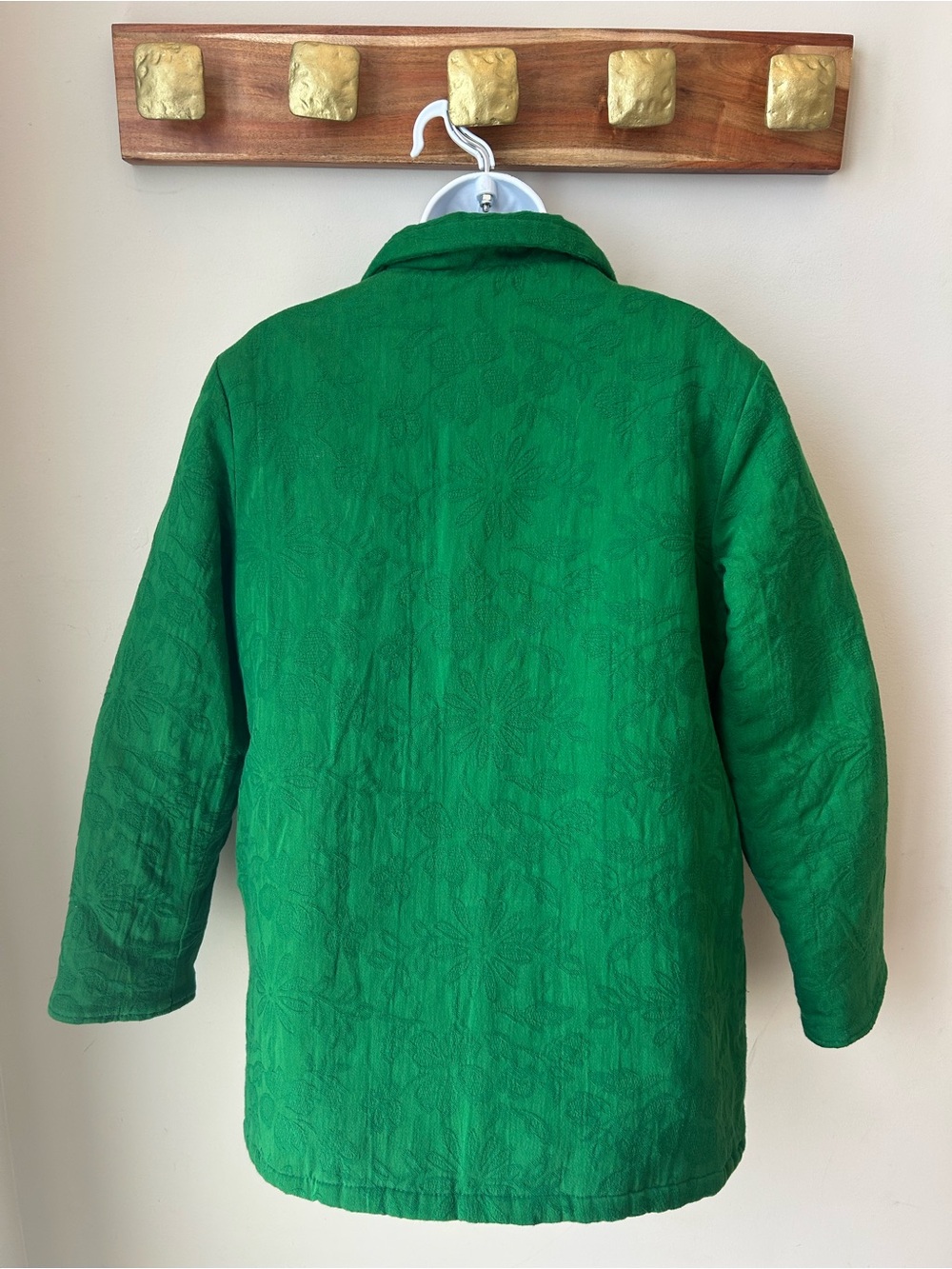 Emerald Green Floral Embroidered Quilted Jacket Cottagecore Boho Artwear Size L - Picture 7 of 15